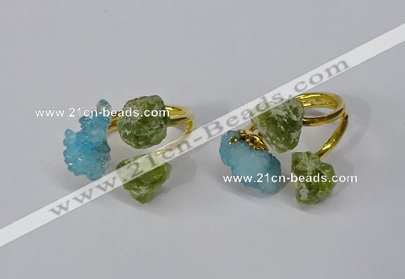 NGR215 5*8mm - 6*10mm freeform druzy agate & peridot rings wholesale