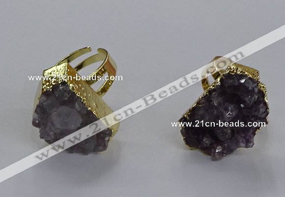 NGR313 15*20mm - 18*25mm freeform druzy amethyst gemstone rings