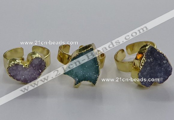 NGR321 14*15mm - 15*18mm heart druzy agate gemstone rings