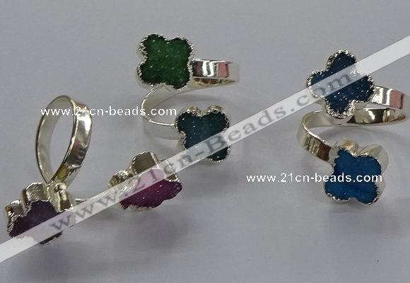 NGR357 15*15mm - 16*16mm flower druzy agate rings wholesale