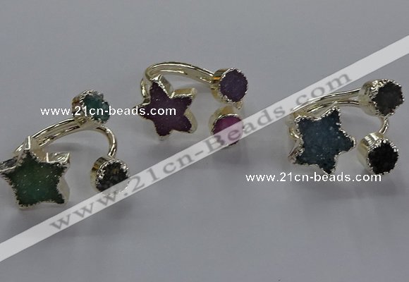 NGR365 8mm coin & 15*16mm star druzy agate rings wholesale