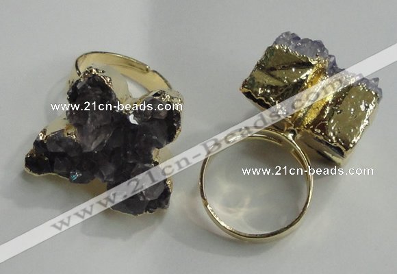 NGR81 18*25mm - 25*30mm butterfly druzy amethyst gemstone rings