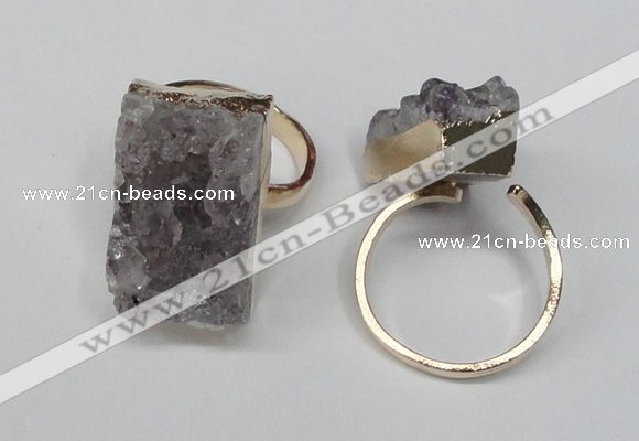 NGR89 15*25mm - 18*28mm freeform druzy amethyst gemstone rings